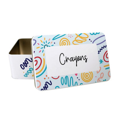 Purely Home Crayon TinColourful Doodle Rectangular Metal Stationary Storage Tin Gifts For Kids from B&Q