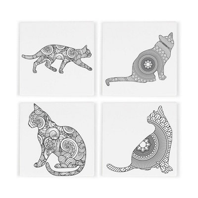 Purely Home Mandala Cat Design Ceramic Coaster SetBlack & White Tableware Gifts For Cat LoversSquare Drinks Coasters 4 Pack from B&Q