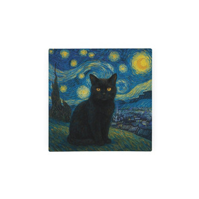 Purely Home Van Gogh Starry Night Black Cat Portrait Glass Hot Pot StandHeat Resistant Non-Slip Trivet from B&Q