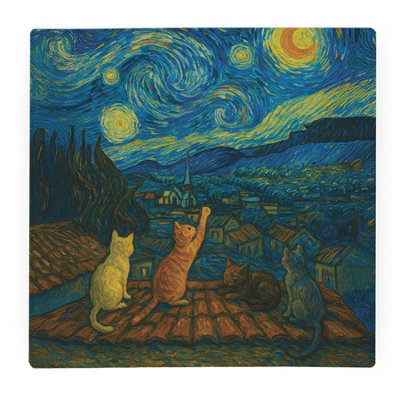 Purely Home Van Gogh Starry Night Cats Large Square Worktop ProtectorSmooth Glass Chopping Board from B&Q