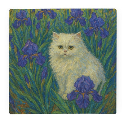 Purely Home Van Gogh Irises Persian Cat Large Square Worktop ProtectorSmooth Glass Chopping Board from B&Q
