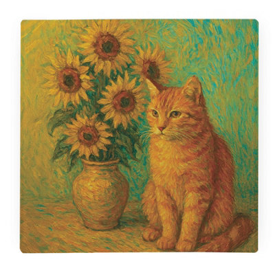 Purely Home Van Gogh Sunflowers Ginger Cat Large Square Worktop ProtectorSmooth Glass Chopping Board from B&Q