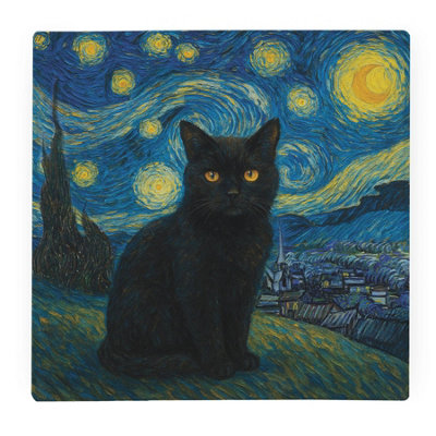 Purely Home Van Gogh Starry Night Black Cat Large Square Worktop ProtectorSmooth Glass Chopping Board from B&Q