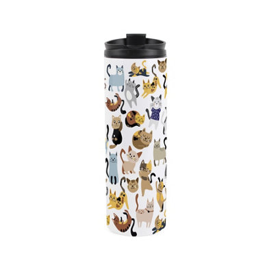 B&Q -  Happy Cartoon Cats Travel FlaskCute Reusable 500Ml Stainless Steel Flask Mug Gift For Cat Lovers