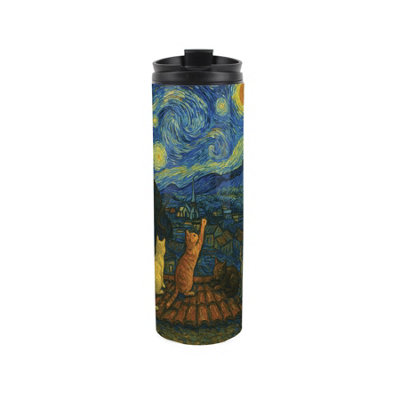 Purely Home Van Gogh Starry Night Cats Travel FlaskArtwork Inspired Reusable 500Ml Stainless Steel Flask Mug Gift For Cat Lovers from B&Q