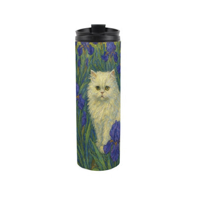 Purely Home Van Gogh Irises Cat Portrait Travel FlaskArtwork Inspired Reusable 500Ml Stainless Steel Flask Mug Gift For Cat Lovers from B&Q