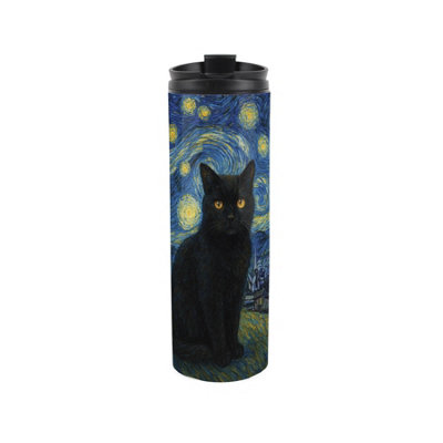 Van Gogh Starry Night Cat Portrait - 500ml Stainless-Steel Travel Flask Gift - Image 3