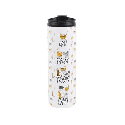 B&Q -  French Cat Pun Travel FlaskFunny Reusable 500Ml Stainless Steel Flask Mug Gift For Cat Lovers
