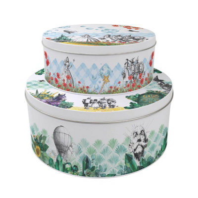 Purely Home Wizard Of Oz Tales Novelty Cake Tins SetStorybook Themed Nesting Round Large & Medium Metal Storage Containers Baking Gifts from B&Q