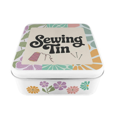 Floral Sewing Tin - Retro Square Metal Craft Storage Container Gift - Image 2