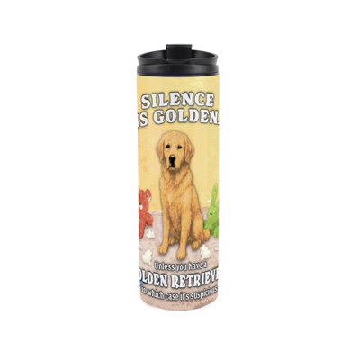 B&Q -  Golden Retriever Travel FlaskSilence Is Golden.. Funny Reusable 500Ml Stainless Steel Flask Mug Gift For Dog Lovers