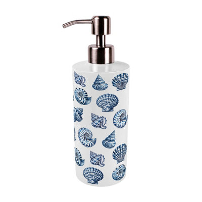 Purely Home Blue Seashells Stainless Steel Soap Dispenser - Pump Action Refillable Bathroom & Kitchen Décor from B&Q
