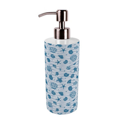 Purely Home Striped Seashells Stainless Steel Soap Dispenser - Light Blue Pump Action Refillable Bathroom & Kitchen Décor from B&Q
