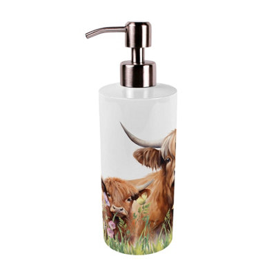 Purely Home Highland Cow & Calf Stainless Steel Soap Dispenser - Pump Action Refillable Bathroom & Kitchen Décor from B&Q