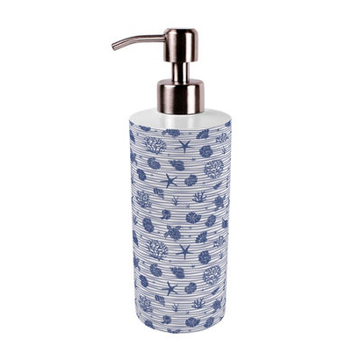 Purely Home Striped Seashells Stainless Steel Soap Dispenser - Blue Pump Action Refillable Bathroom & Kitchen Décor from B&Q