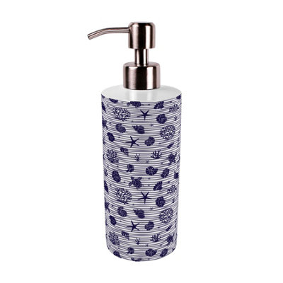 Purely Home Striped Seashells Stainless Steel Soap Dispenser - Navy Blue Pump Action Refillable Bathroom & Kitchen Décor from B&Q