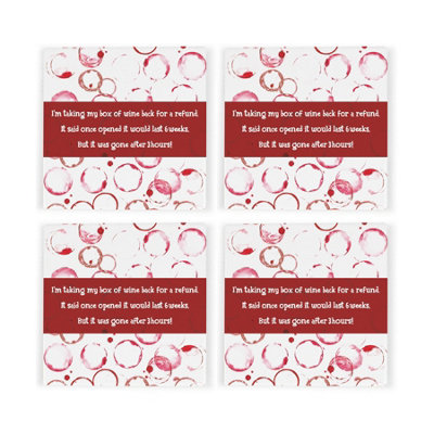 Purely Home Wine Joke Ceramic Coaster SetWine Themed Gifts Square Drinks Coasters 4 Pack from B&Q