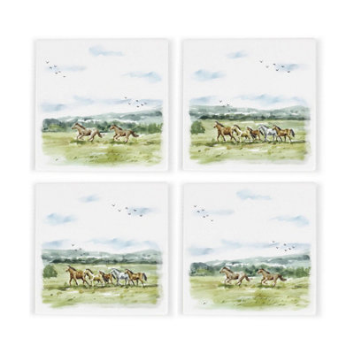 Purely Home Wild Horses Ceramic Coaster SetHorse Themed Gifts Square Drinks Coasters 4 Pack from B&Q