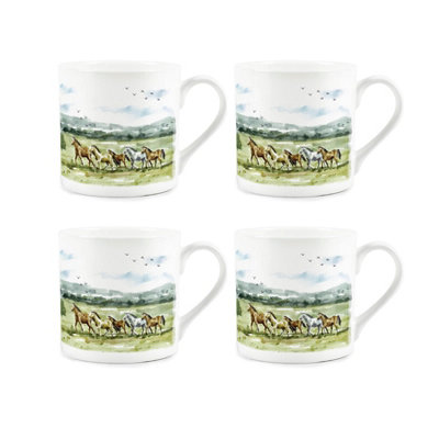 Purely Home Wild Horses Bone China MugsSet Of 4 from B&Q