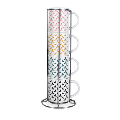 Purely Home Dachshund Stacking Mugs SetColourful Silhouettes Ceramic Cups Set Of 4 With Metal StandDog Gifts from B&Q