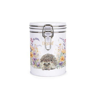 Purely Home Floral Hedgehog Decaf Canister - White Metal Clip Lid Kitchen Storage Jar/Container Gift 700ml (13cm x 9.5cm) - Image 4