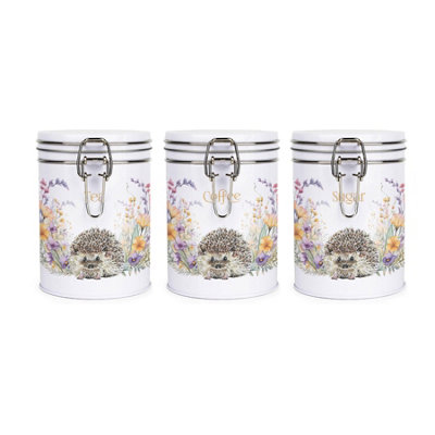 Purely Home Floral Hedgehog Clip-Lid Kitchen Storage Canister Set - Tea, Coffee & Sugar - Image 3