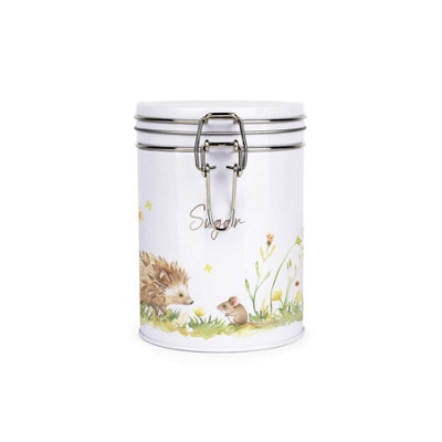 Hedgehog & Mouse Sugar Canister - Metal Clip Lid Kitchen Storage Gifts - Image 3