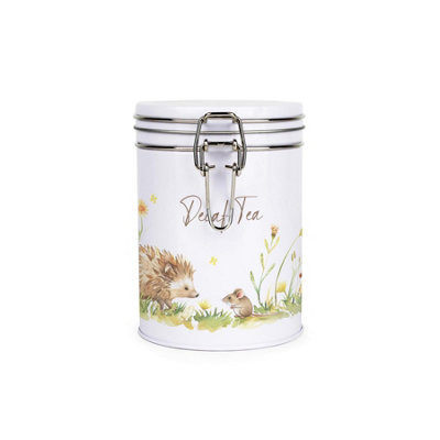 Hedgehog & Mouse Decaf Tea Canister - Metal Clip Lid Kitchen Storage Gifts - Image 3