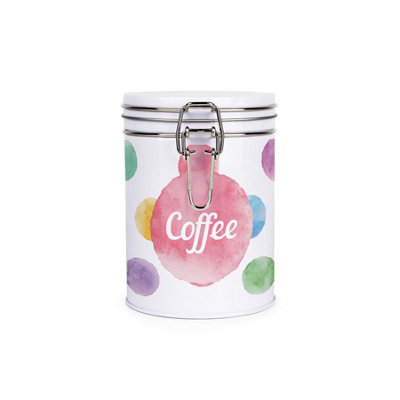 Polka Dot Coffee Canister - Multicoloured Metal Clip-Lid Kitchen Storage Gift - Image 3