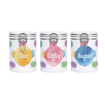 Purely Home Colourful Polka Dots Clip-Lid Kitchen Storage Canister Set - Tea, Coffee & Sugar - Image 3