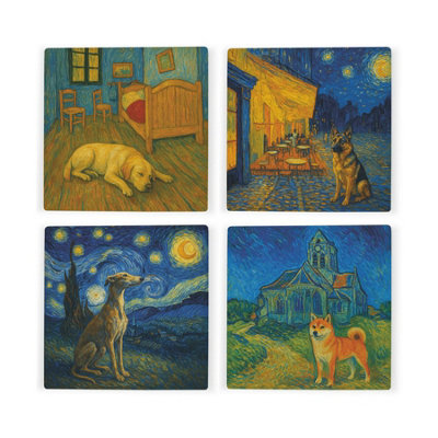 Purely Home Van Gogh Dogs Ceramic Coaster SetStarry Night Gifts For Dogs LoversSquare Drinks Coasters 4 Pack from B&Q