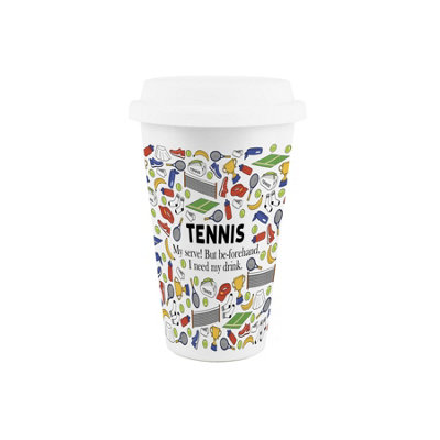 Purely Home Tennis Novelty Ceramic Travel MugGifts For Tennis Players/fansReusable Silicone Lid Double-Walled Insulated Drinks Flask Cup from B&Q
