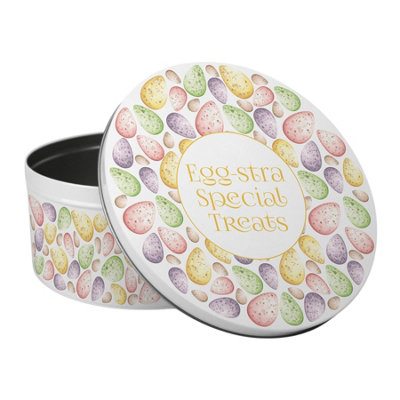 Purely Home Novelty Easter Cake TinEgg-Stra Special Easter Egg GiftsLarge Round Metal Kitchen Storage Container 23 X 10Cm from B&Q