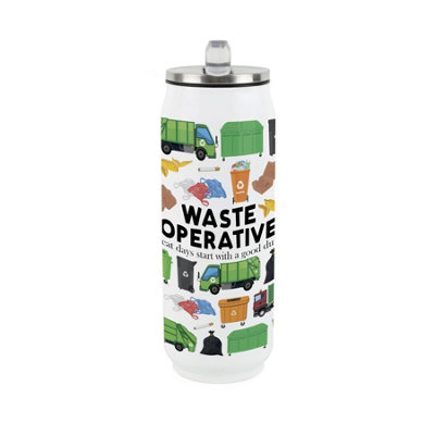 Waste Operative Flask with Straw - Novelty Bin Man Gifts Cold Drinks Can - Image 4