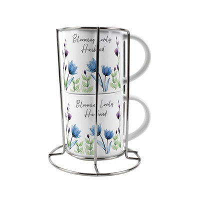 Purely Home Husband & Husband Stacking Mugs SetBlooming Lovely Floral Gifts For Lgbtqia+ Couples Ceramic Cups Set Of 2 With Metal Stand from B&Q