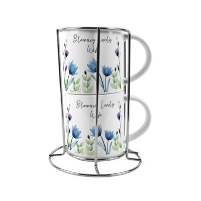Purely Home Wife & Wife Stacking Mugs SetBlooming Lovely Floral Gifts For Lgbtqia+ Couples Ceramic Cups Set Of 2 With Metal Stand from B&Q