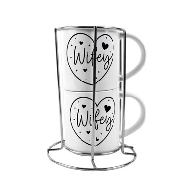 Purely Home Wifey & Wifey Stacking Mugs SetNovelty Gifts For Lgbtqia+ Couples Ceramic Cups Set Of 2 With Metal Stand from B&Q