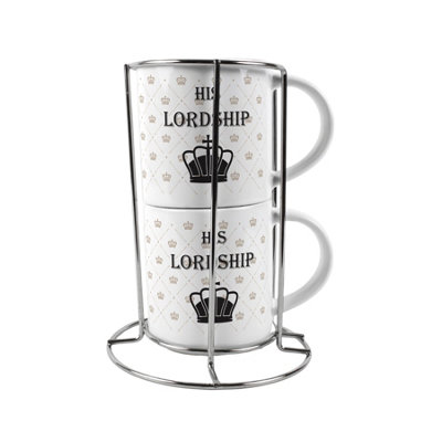 Purely Home Lordship Stacking Mugs SetRegal Gifts For Couples Ceramic Cups Set Of 2 With Metal Stand from B&Q