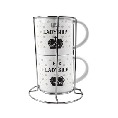 Purely Home Ladyship Stacking Mugs SetRegal Gifts For Couples Ceramic Cups Set Of 2 With Metal Stand from B&Q