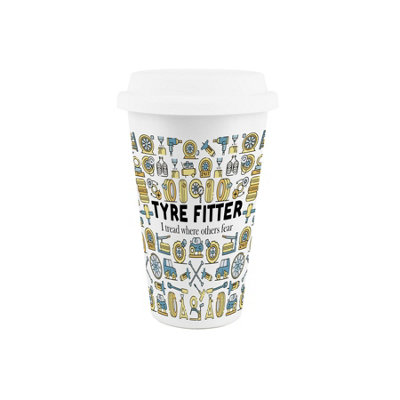 Purely Home Tyre Fitter Ceramic Travel MugReusable Silicone Lid Insulated Drinks Flask Cup Gifts For Mechanics from B&Q