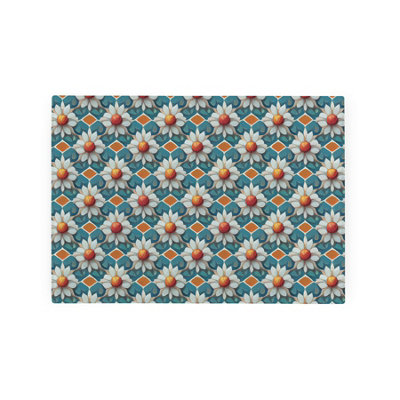B&Q -  Blue Floral Tile Smooth Glass Worktop SaverSmall Chopping Board