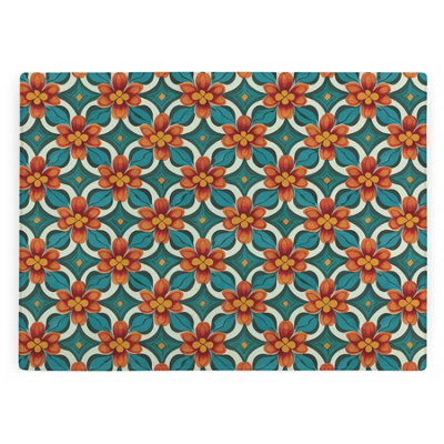 Purely Home Orange Floral Tile Large Smooth Glass Worktop Protector - Kitchen Chopping Board - Orange - Image 3
