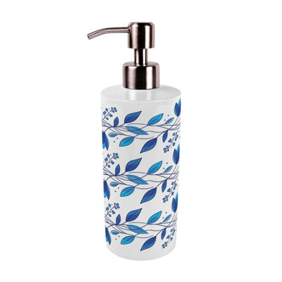 Purely Home Blue Petals Stainless Steel Soap Dispenser - Pump Action Refillable Bathroom & Kitchen Décor from B&Q