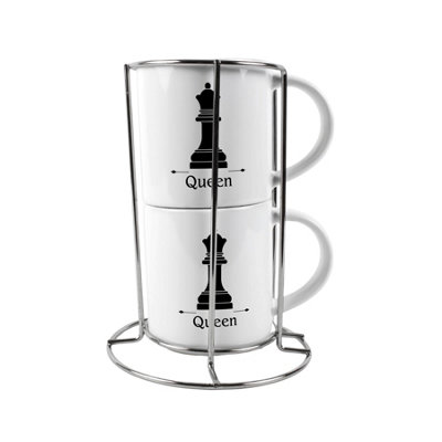 Purely Home Queen Stacking Mugs Set GiftBlack Chess Pieces Ceramic Cups Set Of 2 With Metal StandClassic Game Gifts For Couples from B&Q