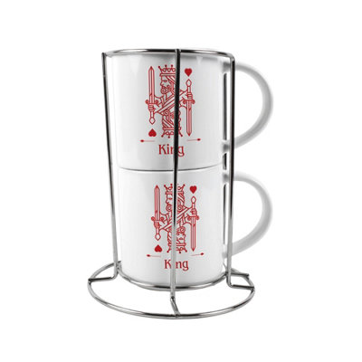 Purely Home King Stacking Mugs Set GiftRed Playing Cards Ceramic Cups Set Of 2 With Metal StandClassic Game Gifts For Couples from B&Q