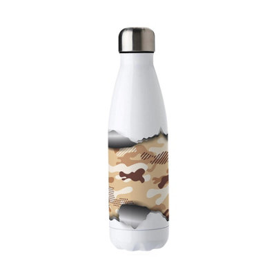 Ripped Khaki Camouflage Effect Metal Water Bottle - Novelty Drinkware Gifts - Image 3