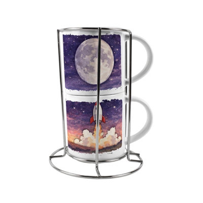 Purely Home To The Moon & Back Stacking Mug SetSpace Themed Drinkware Gift from B&Q