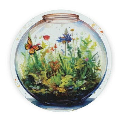 Purely Home Plant Terrariums Round Worktop ProtectorTextured Glass Chopping Board from B&Q