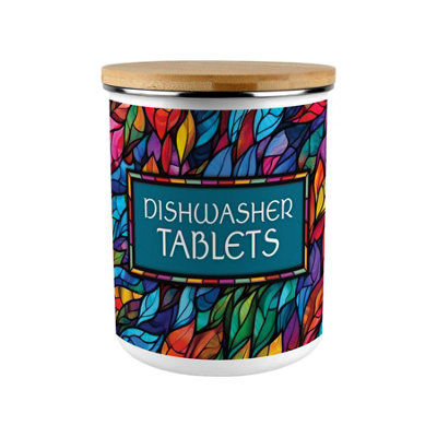 Purely Home Stained Glass Print Dishwasher Tablets Storage Tin from B&Q