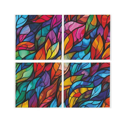 Purely Home Stained Glass Coaster SetColourful Square Drinks Coasters GiftSet Of 4 from B&Q